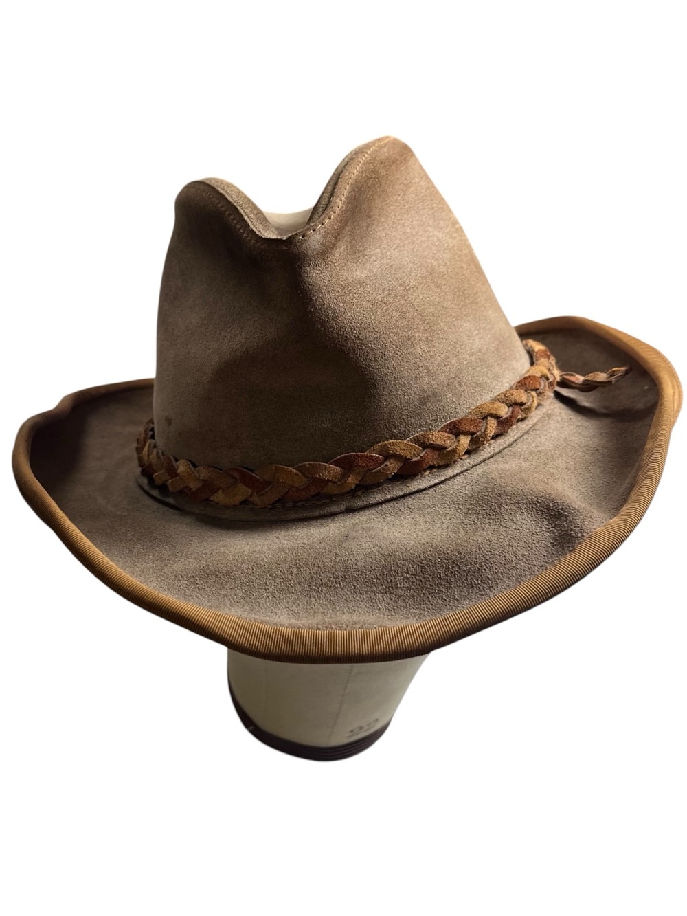 Vtg 60s 70s Suede Leather Cowboy Hat Brown Western Outback Union Made USA Sz Med